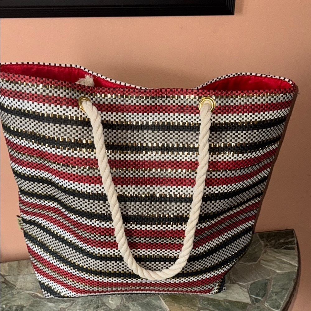 Vera Neumann nautical Red grey gold and Black Tote Bag